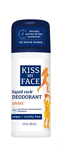 Kiss My Face Liquid Rock Roll-On Deodorant, Sport, Aluminum Chlorohydrate Free Deodorant For Women And Men, With Added Willow Bark and Mineral Crystal Salts, 3 Oz Roll On