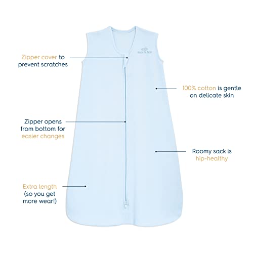 HALO Sleepsack, 100% Cotton Wearable Blanket, Swaddle Transition Sleeping Bag, TOG 0.5, Baby Blue, X-Large