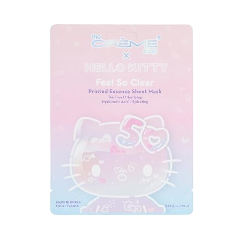 The Crème Shop x Hello Kitty Feel So Clear Printed Essence Sheet Mask, Clarifying and Hydrating Face Mask with Tea Tree and Hyaluronic Acid - 50th Year Anniversary Limited Edition