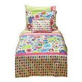 Bacati - Botanical Sanctuary Multicolor Pink 4 Piece Girls Toddler Bedding Set, 100 Percent Cotton Includes Reversible Comforter, Fitted Sheet, Top Sheet, and Pillow Case