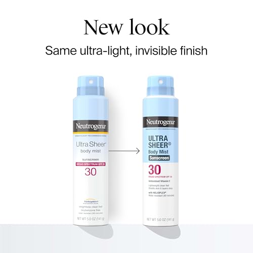 Neutrogena Ultra Sheer Body Mist Sunscreen Spray Broad Spectrum SPF 30, Lightweight, Non-Greasy & Water Resistant, Oil-Free & Non-Comedogenic, Oxybenzone-Free UVA/UVB Sunscreen Mist, 5 oz (Pack of 3)