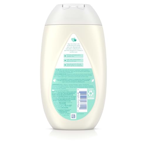 Johnson's CottonTouch Newborn Baby Face and Body Lotion, Hypoallergenic Moisturization for Baby's Skin, Made with Real Cotton, Paraben-Free, Dye-Free, 13.6 fl. oz