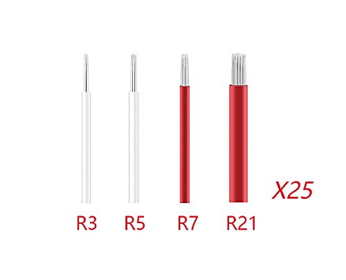 TcJ-Chen Semi-Permanent Makeup Round Microblade Needles Manual Fog Needle Eyebrow Tattoo Needle 4 Different Types R3 R5 R7 R21 Pack of 100