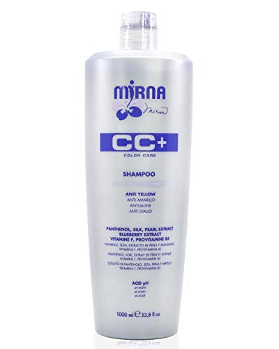 Mirna Professional Anti Yellow Color Care Shampoo. Delicate pH acid formula, also contains Vitamin F, Provitamin B5 Panthenol, SIlk and Pearl Extracts. Enriched with Blueberry extract. 1000ml / 33.8oz