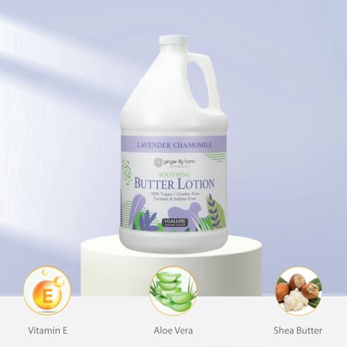 Ginger Lily Farms Botanicals Soothing Butter Lotion for Dry Skin, 100% Vegan & Cruelty-Free, Lavender Chamomile Scent, 1 Gallon Refill (128 fl oz)