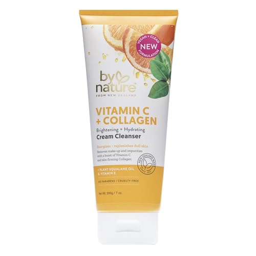 By Nature Vitamin C + Collagen Face Cream Cleanser - Daily Makeup Remover and Facial Wash from New Zealand (7 Oz)