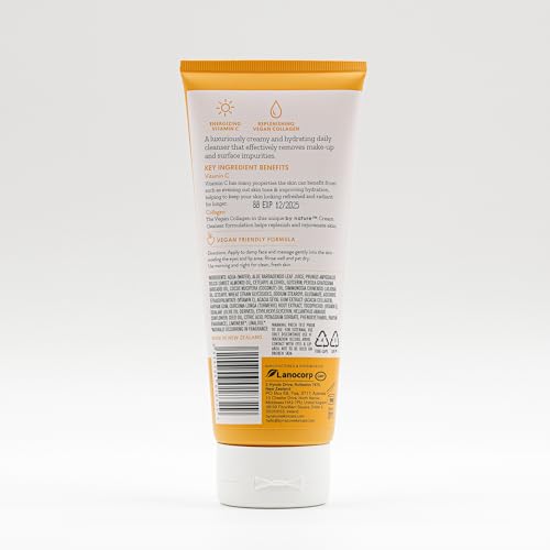 By Nature Vitamin C + Collagen Face Cream Cleanser - Daily Makeup Remover and Facial Wash from New Zealand (7 Oz)