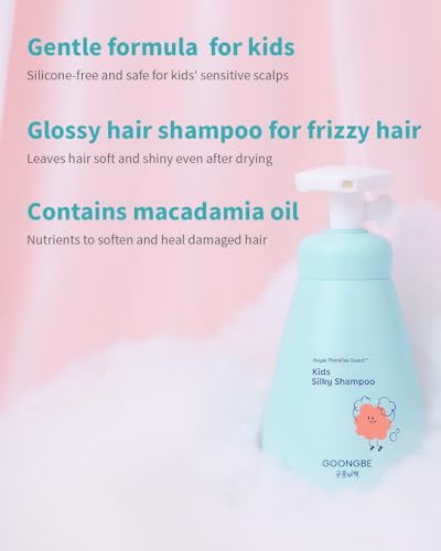 GOONGBE Kids' Silky Shampoo - Korean Kids Hair Softening Shampoo - Shiny and Glossy Hair for Weak, Frizzy and Tangle Prone Hair - Low pH & Silicone-Free Formula - Allergen Free Scent, 10.1 fl.oz.