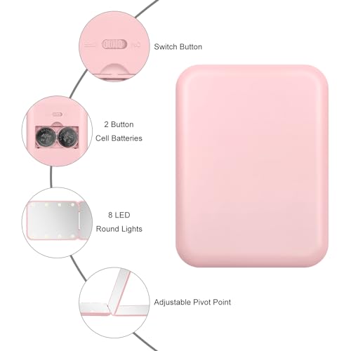 Kakuje Compact Mirror, 1X/3X Magnification LED Pocket Mirror with Nternal BIattery, Mini Mirror for Purse, Pocket,Travel and Present (Pink)