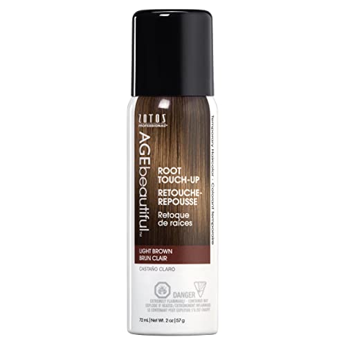 AGE beautiful Root Touch Up Hair Color Spray | Touch-Up Gray Concealer | Temporary Cover Up | Adds Volume & Covers Thinning Patches | Water, Sweat, Stain Resistant | Light Brown | 2 Oz