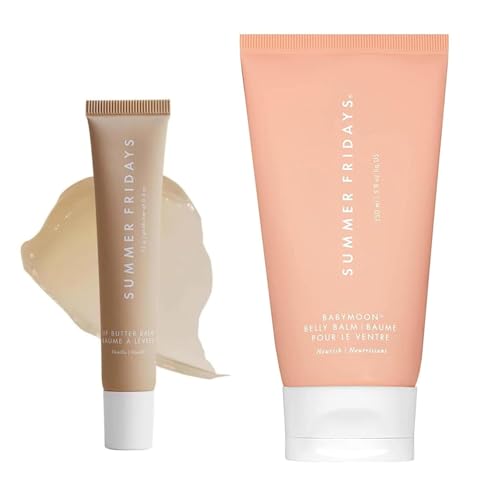 Summer Fridays Vanilla Lip Butter Balm & Babymoon Belly Balm Gift Set - Lip & Body Care Bundle to Help Moisturize Dry Skin & Help Reduce the Appearance of Stretch Marks (2 Count)