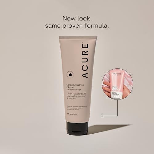 Acure 24HR Moisturizing Lotion - Soothing & Hydrating Unscented Body Lotion with Cocoa Butter & Colloidal Oatmeal - All Natural Moisturizer for Dry and Sensitive Skin - Vegan, Fragrance-Free, 8 Fl Oz