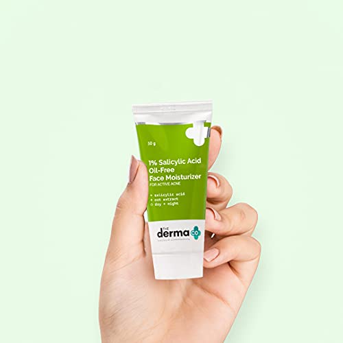 The Derma Co 1% Salicylic Acid Oil-Free Face Moisturizer | Helps Control Active Acne & Oil | Deep Hydration with a Matte Finish | Suits Oily, Acne-Prone Skin | 1.76 Oz/50g