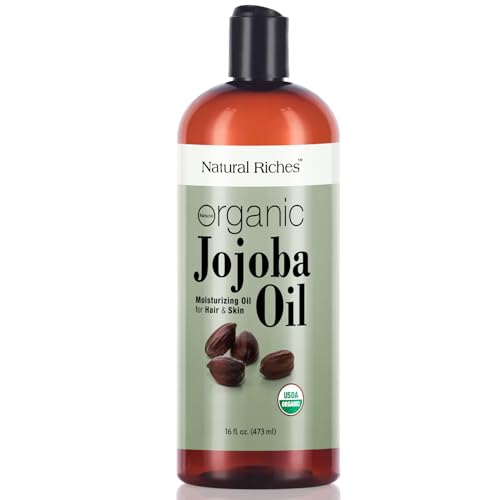 Natural Riches Organic Jojoba Oil, Pure (16 oz) | Moisturizing Oil for Face, Hair, Skin & Nails Cold Pressed Hexane Free Base Carrier oil.