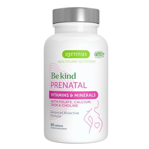 Igennus Methylated Prenatal Multivitamin for Women, Folate for MTHFR, High Absorption, Clean Label, Gentle Iron, Choline, Calcium & Magnesium, Vegan Pregnancy Vitamins, Halal, Non-GMO, 60 Tablets