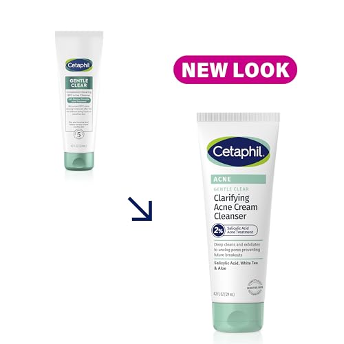 Cetaphil Gentle Clear Complexion-Clearing BPO Acne Cleanser with 2.6% Benzoyl Peroxide, Creamy and Soothing for Sensitive Skin, Suitable for All Skin Types, 4.2oz