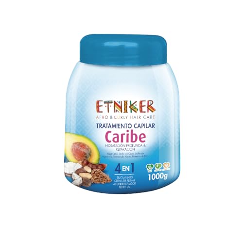 ETNIKER CARIBE Hair Treatment for Afro, Curly & Wavy Hair | 4-in-1 Deep Conditioner, Styling Cream, UV Protection & Repair Mask | with Paradise Nut, Coconut, Avocado, Tamarind & Flaxseed | 33 oz