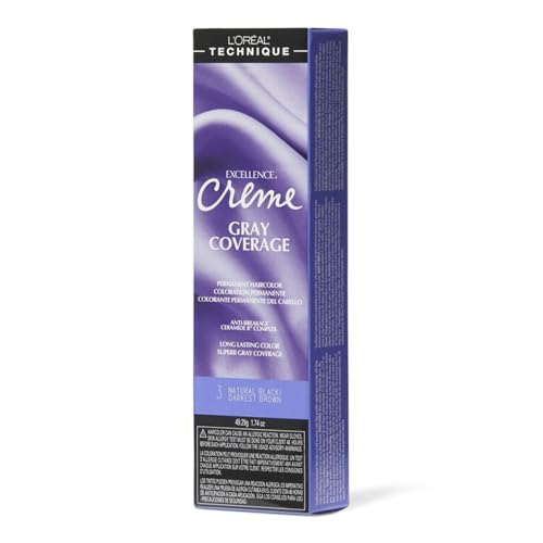 L'Oréal Technique Excellence Crème Permanent Hair Color | Long-Lasting Hair Dye | Rich Formula with No-Drip Application | Superb Gray Coverage | For All Hair Types | Natural Black