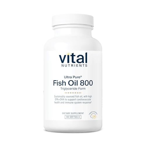 Vital Nutrients Ultra Pure® Fish Oil 800 Triglyceride Form | Heart, Brain, & Immune Health* | Sustainably Sourced High EPA & DHA Omega-3 Fatty Acid | Lemon Flavor | Gluten, Dairy, Soy Free | 90 Count