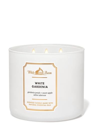 Bath & Body Works, White Barn 3-Wick Candle w/Essential Oils - 14.5 oz - New Core Scents! (White Gardenia)