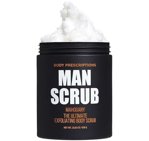 Body Prescriptions Men’s Exfoliating Body Scrub – Ultimate Skin Cleansing Wash in Jar with Twist-Top Lid, For All Skin Types, 21 Ounce (Pack of 1), Mahogany