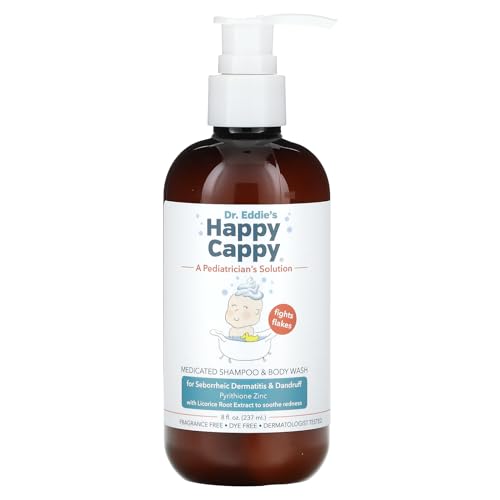 Happy Cappy Dr. Eddie’s Medicated Shampoo and Body Wash- Baby Dandruff Shampoo, Helps Cradle Cap and Seborrheic Dermatitis, Reduces Flakes and Redness, Dermatologist Tested, Fragrance-Free - 8 Fl Oz
