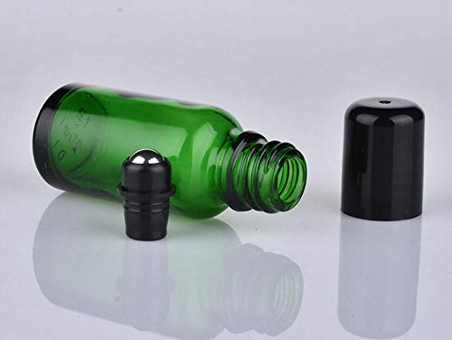 6PCS 30ml Empty Portable Green Glass Roll on Bottles With Stainless Steel Ball and Black Cap For Perfume Essential Oil Roller Bottles Vial Container Pot Jar Attar Bottle