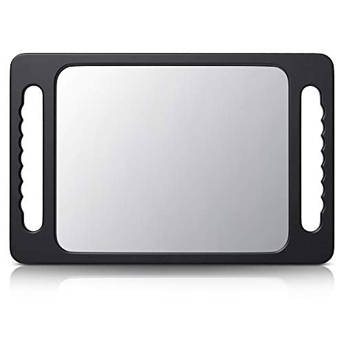 TASALON Unbreakable Hand Mirror with Double Handle - Large Handheld Barber Mirror for Hair and beauty Salon - Durable Hand Held Mirrors for barbershop - Lightweight Haircut Mirror with Double Handgrip