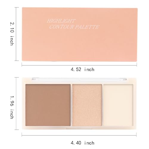 3 IN 1 Brown Nude Face Highlight Bronzer Powder Palette for Face Cheeks Contour Brightening, Buildable Matte Coverage Natural Makeup,Ultra Sculpt Nose Shadow Eyeshadow Primer 01#