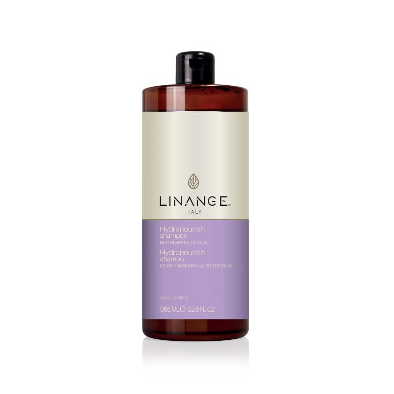 LINANGE Hydranourish Shampoo with Milk, Keratin, and Olive Oil - Hydrating and Nourishing Shampoo for Dry and Frizzy Hair, 965ml / 32.6 oz.