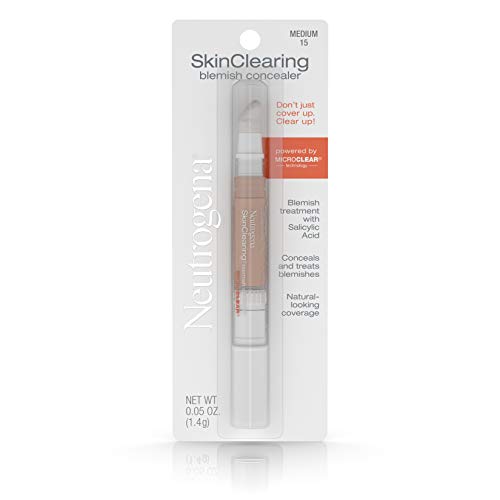 Neutrogena SkinClearing Blemish Concealer Face Makeup with Salicylic Acid Acne Medicine, Non-Comedogenic and Oil-Free Concealer Helps Cover, Treat & Prevent Breakouts, Medium 15,.05 oz
