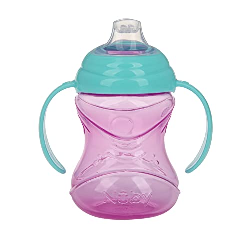 Nuby Clik-It Grip N' Sip Soft Spout No-Spill Training Sippy Cup with Handles - (3-Pack) 10 oz - 4+ Months - Aqua/Purple/Pink