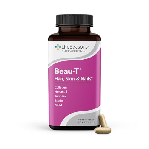 LifeSeasons Beau-T - Hair, Nail & Skincare Supplement - Biotin Collagen Horsetail MSM & Turmeric - Promotes Healthy Hair & Nail Growth - Supports Clear Skin & Fights Acne & More - 90 Capsules