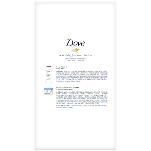 Dove Nourishing Care Gift Set – Deep Moisture Body Wash + Crushed Macadamia & Rice Milk Exfoliating Body Polish (2 Piece Set)