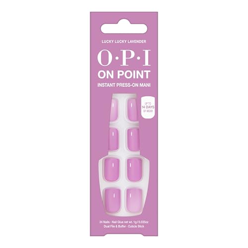 OPI On Point Lucky Lucky Lavender | Short Round Pink Lavender Press On Nails | With Nail Glue | Long Lasting, Reusable, Non-damaging