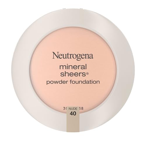 Neutrogena Mineral Sheers Compact Powder Foundation, Lightweight & Oil-Free Mineral Foundation, Fragrance-Free, Nude 40, .34 oz, 2 Pack