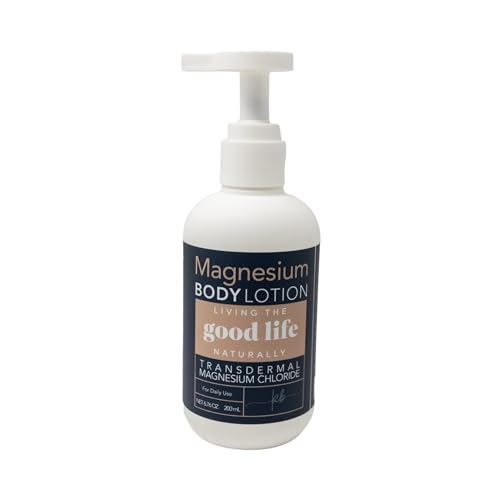 Magnesium Body Lotion by Living the Good Life Naturally - Handmade in the USA with Vitamin E, Jojoba Oil, Cocoa Butter, and Magnesium Chloride for Sensitive Skin (Bottle color may vary) - 200 mL