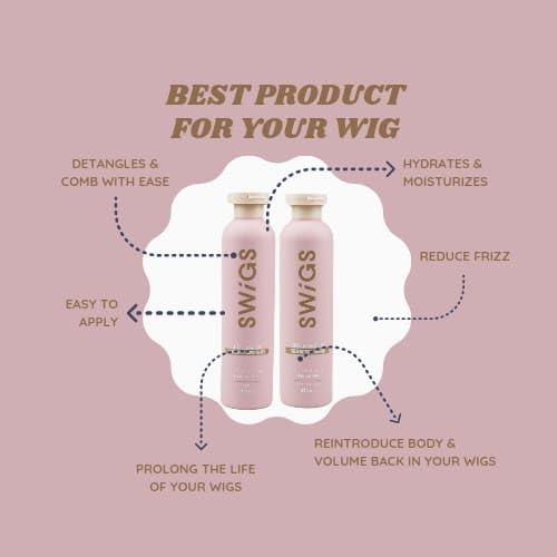 SWIGS Human & Synthetic Wig Shampoo & Conditioner set| Detangle Wig |Color-Safe| Promotes Body & Volume | Promote Silkiness & Shine | 2 Pack, 8 oz