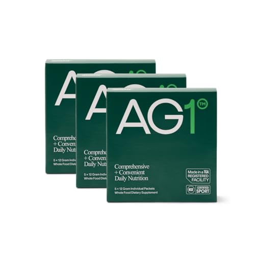 AG1 Athletic Greens Greens Powder Supplement, Improve Gut Health, Multivitamin, Probiotic, Gluten Free, Vegan and Keto Friendly, 75 Vitamins (Travel Packs, 15 Count)