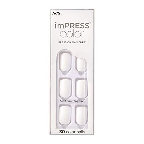 KISS imPRESS Color Press-On Manicure, Gel Nail Kit, PureFit Technology, Short Length, ââ‚¬Å“Frostingââ‚¬Â, Polish-Free Solid Color Mani, Includes Prep Pad, Mini File, Cuticle Stick, and 30 Fake Nails