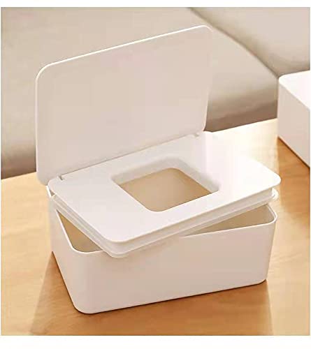 Baby Wipe Dispenser Holder, Baby Wipes Case, Baby Wipe Holder Keeps Diaper Wipes Fresh, Easy Open & Close Wipe Container (White)