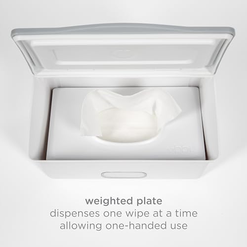 Ubbi Baby Wipes Dispenser, Baby Wipes Case, Baby Wipes Holder with Weighted Plate, Keeps Wipes Fresh, Non-Slip Rubber Feet, White