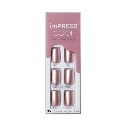 KISS imPRESS No Glue Mani Press On Nails, Color, 'Champagne Pink', Pink, Short Size, Squoval Shape, Includes 30 Nails, Prep Pad, Instructions Sheet, 1 Manicure Stick, 1 Mini File