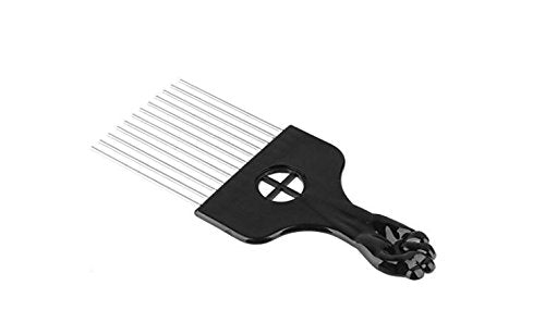 3Pc Metal Hair Styling Pik Afro Pick Comb For Volume Tangles Black Fan Fist Hand Model