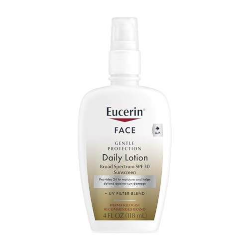 Eucerin Daily Protection Face Lotion with Broad Spectrum SPF 30 Sunscreen, Face Sunscreen Moisturizes and Helps Protect Sensitive, Dry Skin, Fragrance Free, 4 Fl Oz (Packaging May Vary)