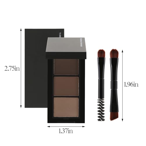 GEUUFEA 3 Colors Eyebrow Makeup Kit, Professional Brow Contour Palette, Waterproof Long-lasting Eyebrow Filler Powder with Mirror & Brow Brush
