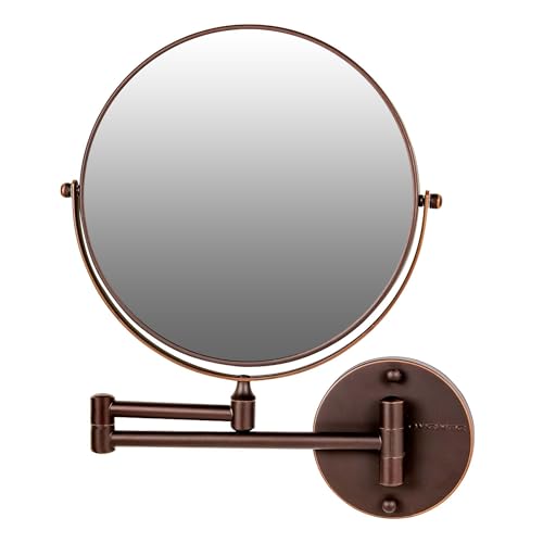 OVENTE 9 Wall Mounted Makeup Mirror with 1X/10X Magnification, Double Sided Magnifying Round Bathroom Vanity Mirror, 360° Swivel Design, Extendable and Folding Arm, Antique Bronze MNLFW90ABZ1X10X