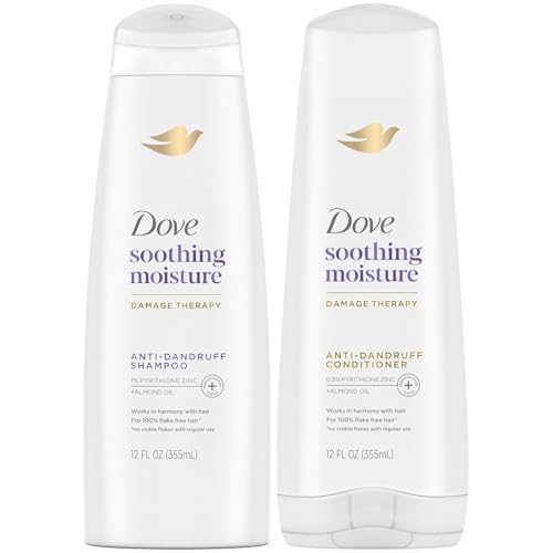 Dove Anti-Dandruff Shampoo and Conditioner Set – Soothing Moisture with Pyrithione Zinc + Sweet Almond Oil for Hair, 12 Oz Ea