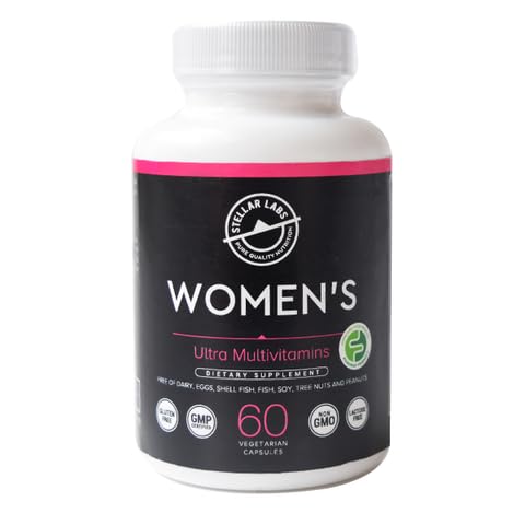 Stellar Labs Low FODMAP Vegan Women's Ultra Multi-Vitamin | Easy to Digest Daily Multivitamin Without Iron | Low Energy Supplement, Female Support | Easy to Swallow Veggie Capsules | 60 Count