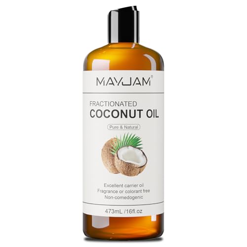 MAYJAM Pure Fractionated Coconut Oils Liquid 16 fl oz Bottle Natural Lightweight Massage Oil Hair Moisturizer,Skin,Relaxing Massage and Body Oils,Perfect Carrier Oil for Essential Oils Mixing